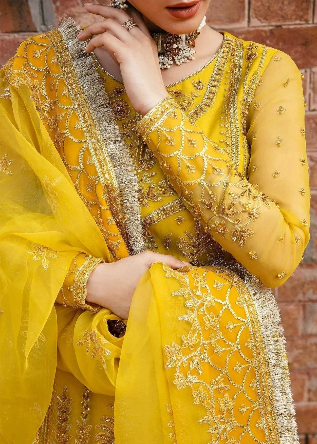 Akbar Aslam Wedding Formals Yellow Organza – view 6 – Poshaq
