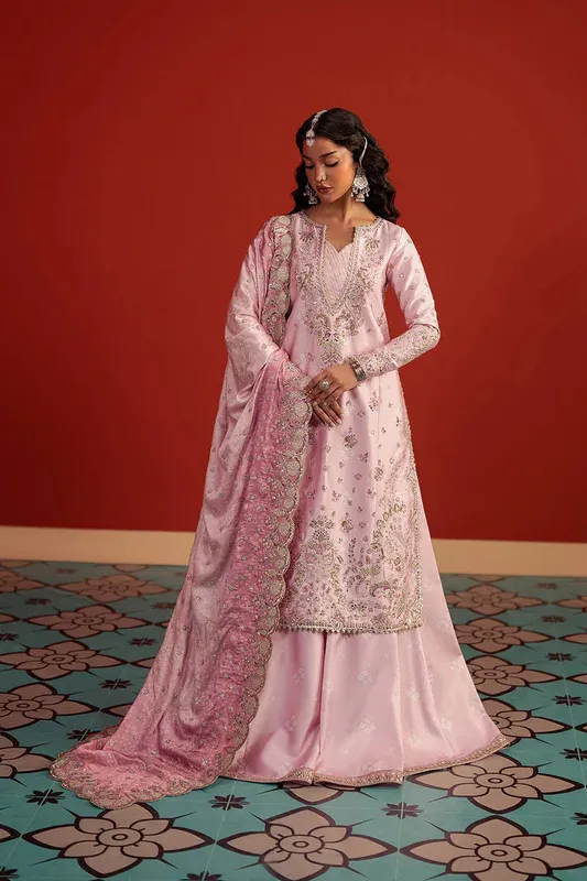 Afrozeh Divani Silk 25 Pink Raw Silk – view 1 – Poshaq