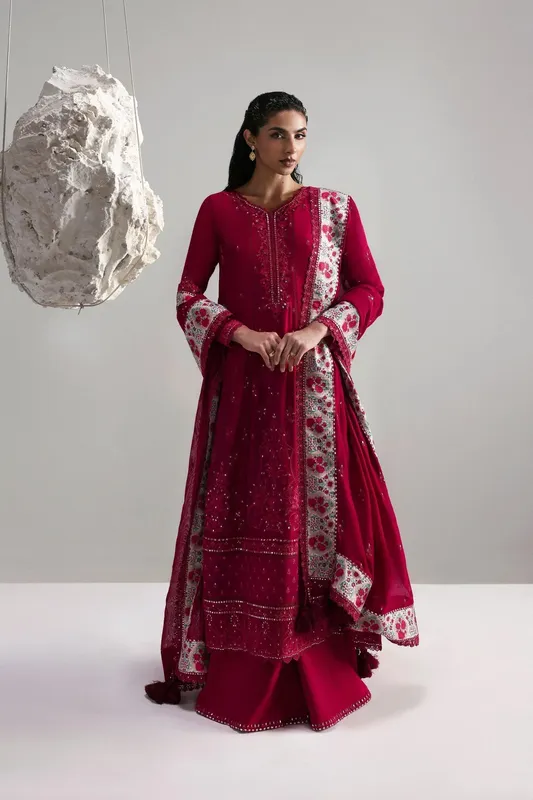 Afrozeh Slate Ready to Wear Maroon – view 1 – Poshaq