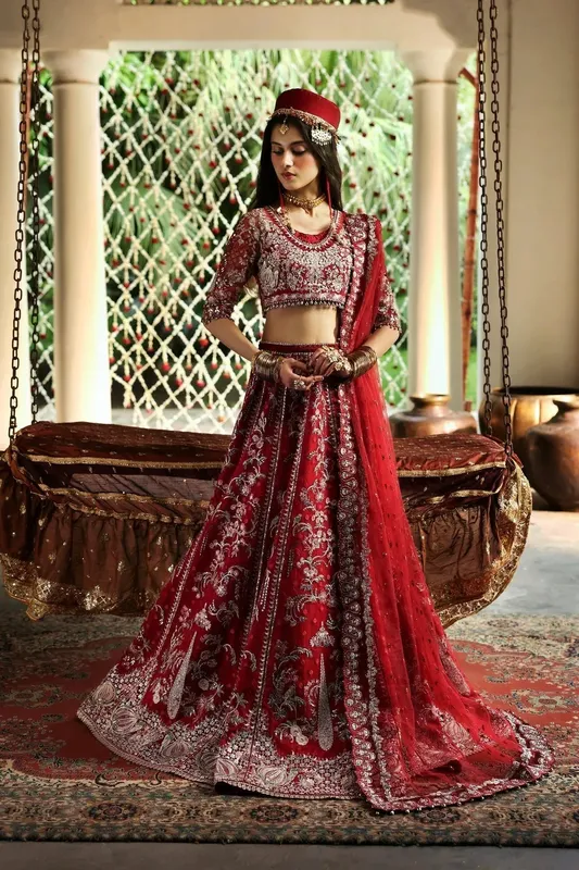Afrozeh Shehnai Wedding Formals 25 Red Raw Silk – view 1 – Poshaq