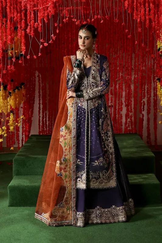 Afrozeh Shehnai Wedding Formals 25 Purple Raw Silk – view 1 – Poshaq