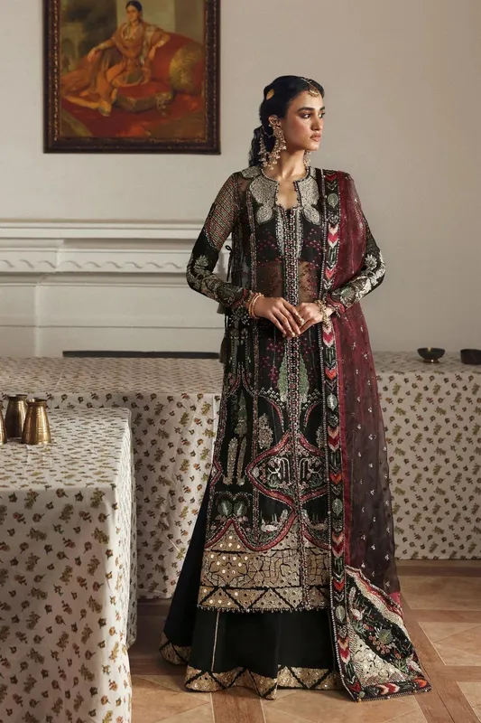 Afrozeh Shehnai Wedding Formals 25 Black Raw Silk – view 1 – Poshaq