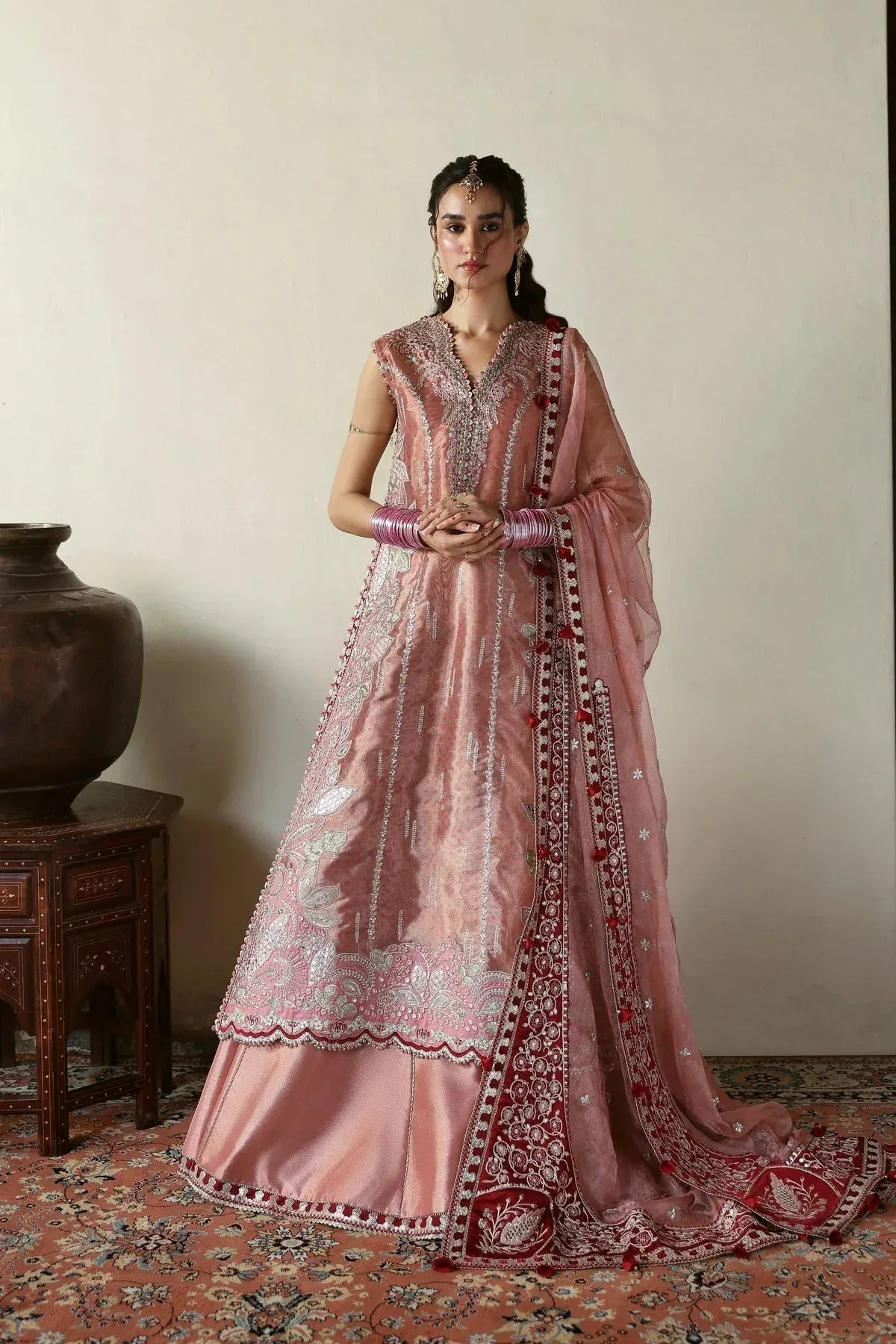 Afrozeh Shehnai Wedding Formals 25 Maroon Raw Silk – view 1 – Poshaq