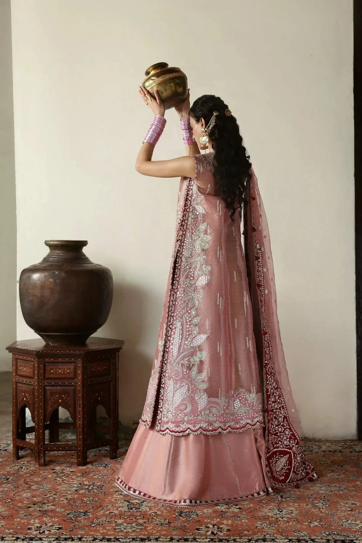 Afrozeh Shehnai Wedding Formals 25 Maroon Raw Silk – view 2 – Poshaq