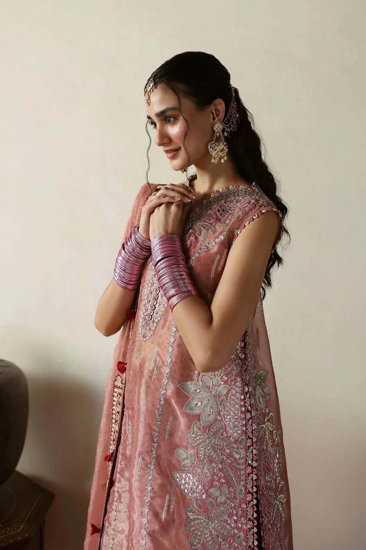 Afrozeh Shehnai Wedding Formals 25 Maroon Raw Silk – view 3 – Poshaq