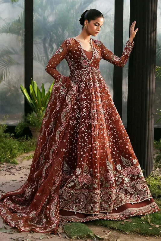Afrozeh La Fuchsia 25 Rust Raw Silk – view 1 – Poshaq