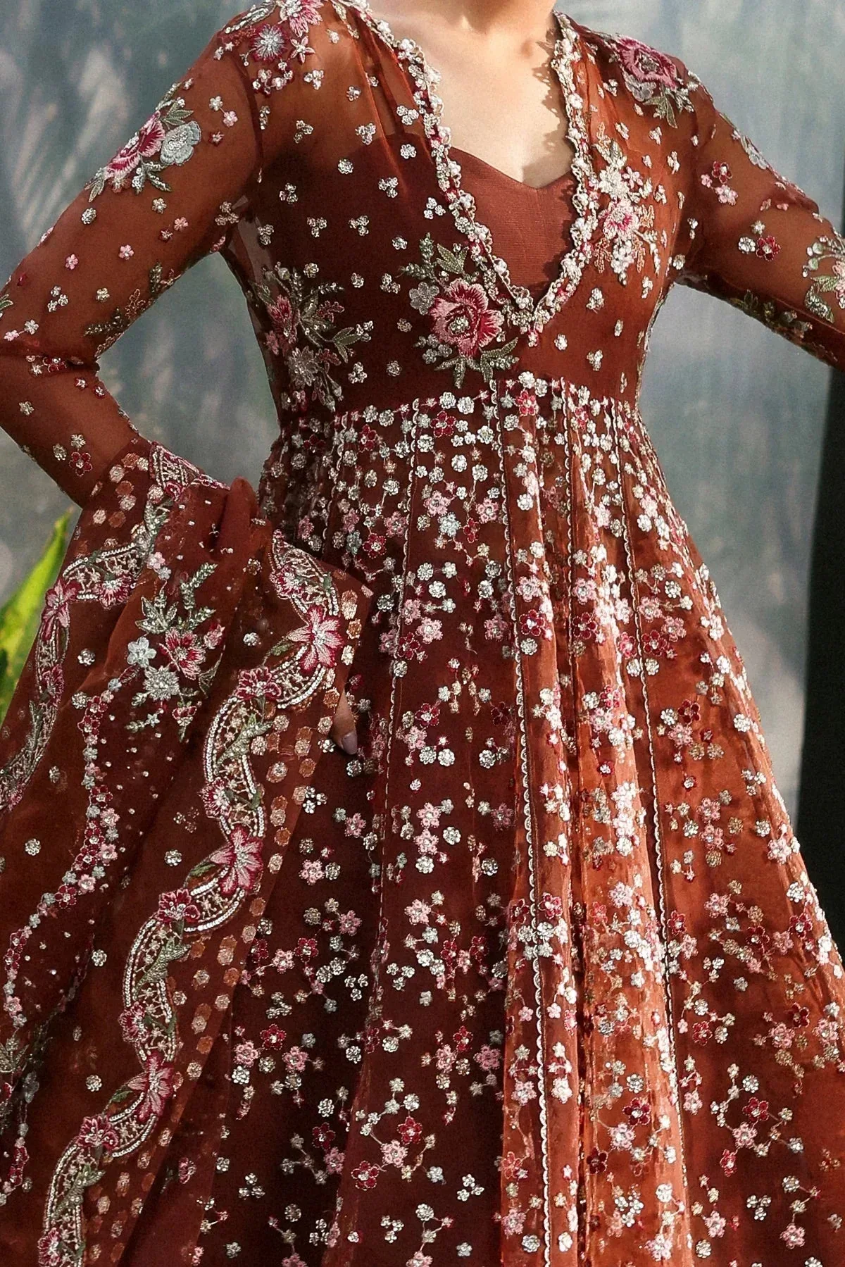 Afrozeh La Fuchsia 25 Rust Raw Silk – view 4 – Poshaq