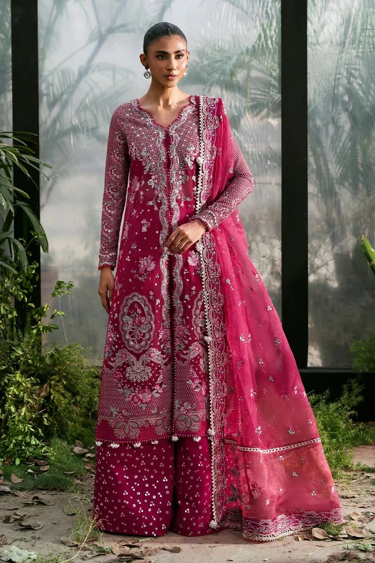 Afrozeh La Fuchsia 25 Pink Raw Silk – view 1 – Poshaq