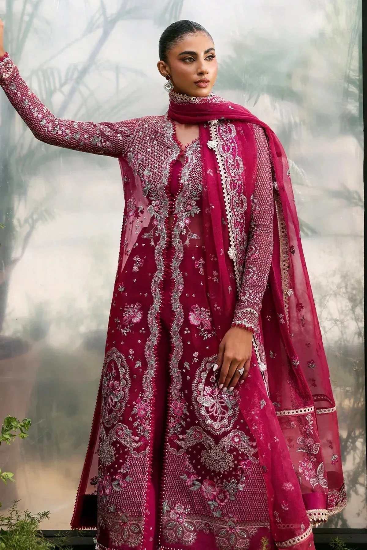 Afrozeh La Fuchsia 25 Pink Raw Silk – view 3 – Poshaq