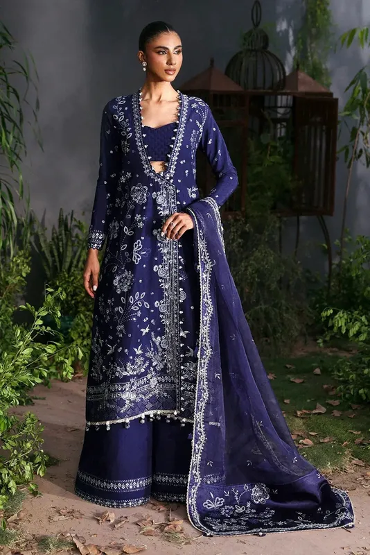 Afrozeh La Fuchsia 25 Blue Raw Silk – view 1 – Poshaq