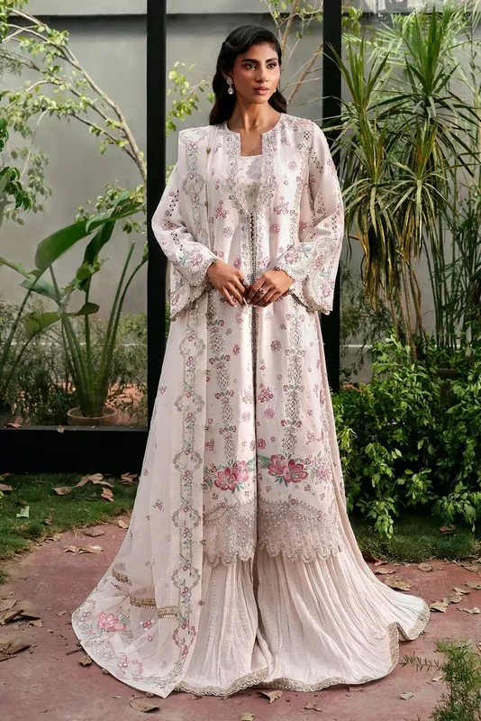 Afrozeh La Fuchsia 25 White Raw Silk – view 1 – Poshaq