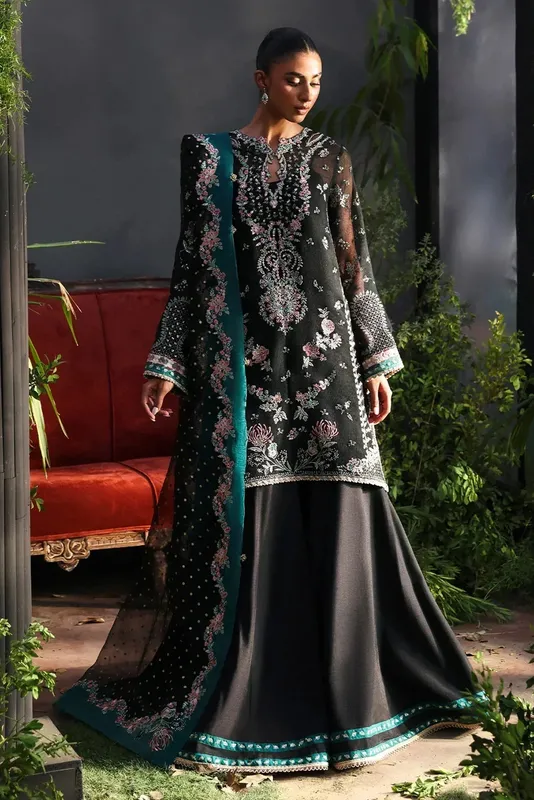 Afrozeh La Fuchsia 25 Black Raw Silk – view 1 – Poshaq