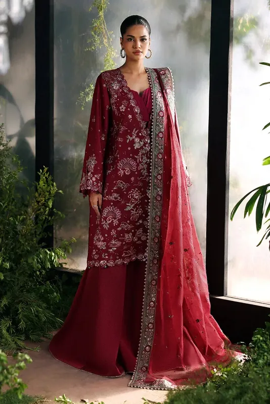 Afrozeh La Fuchsia 25 Red Raw Silk – view 1 – Poshaq