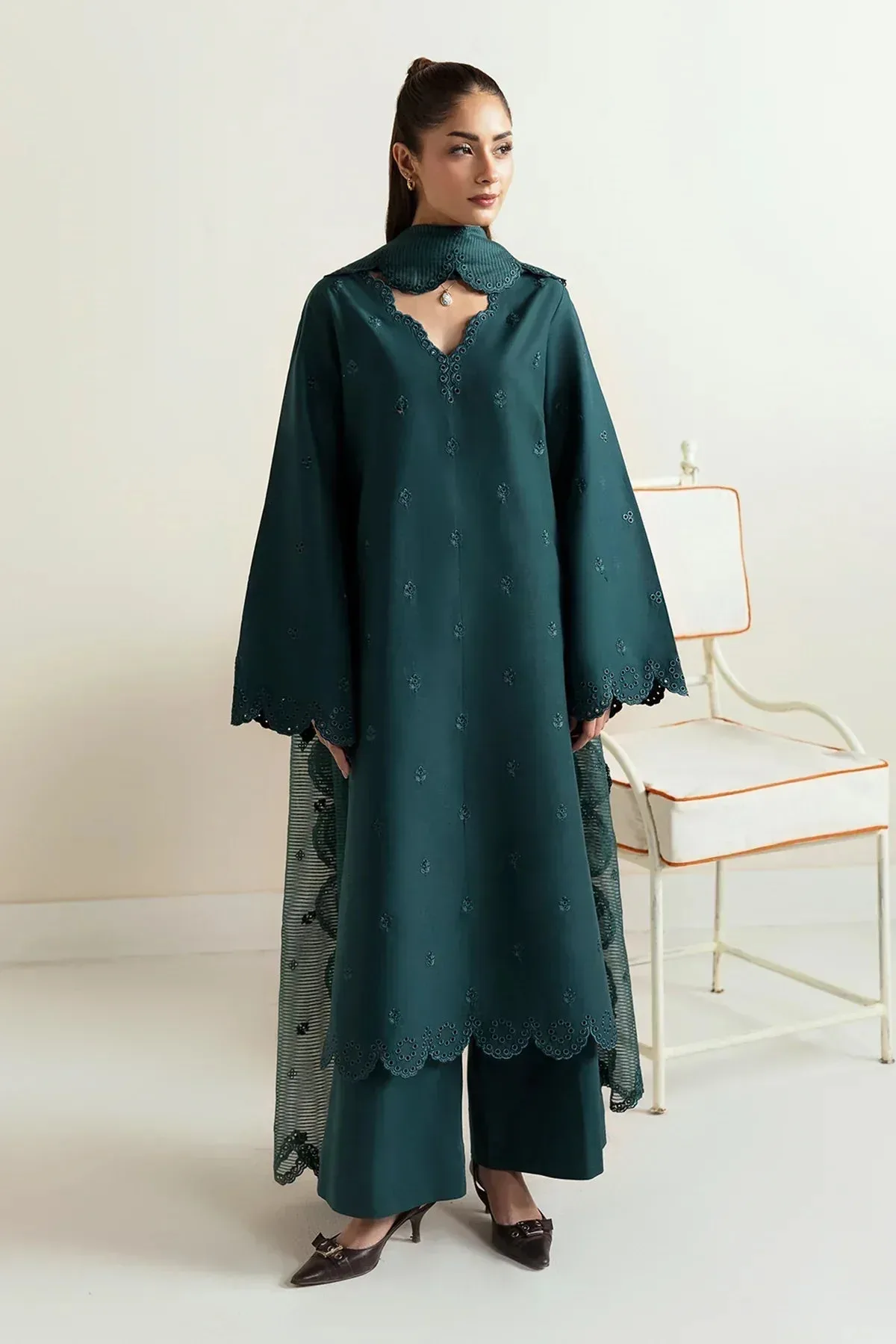 Afrozeh Basic Pret 25 Green Cotton – view 1 – Poshaq