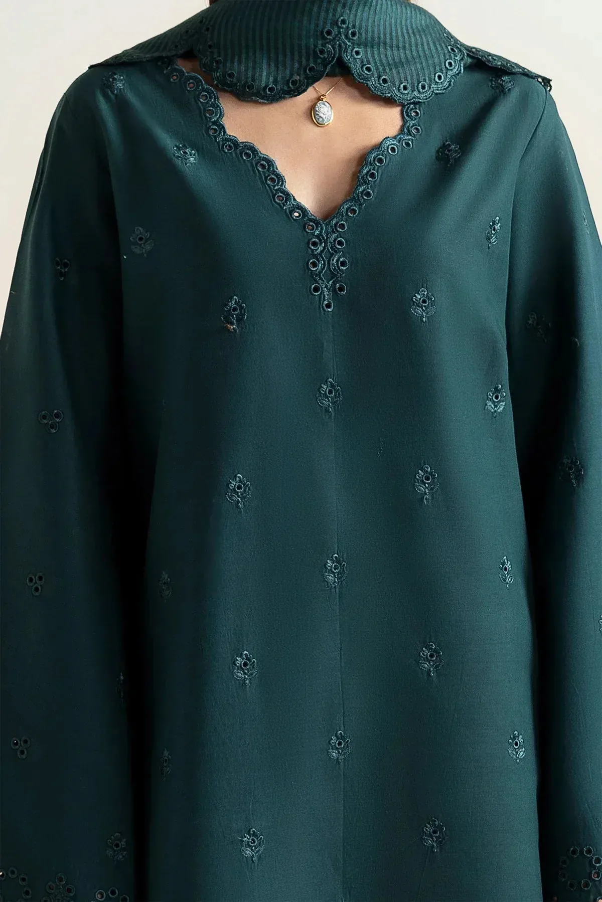 Afrozeh Basic Pret 25 Green Cotton – view 2 – Poshaq