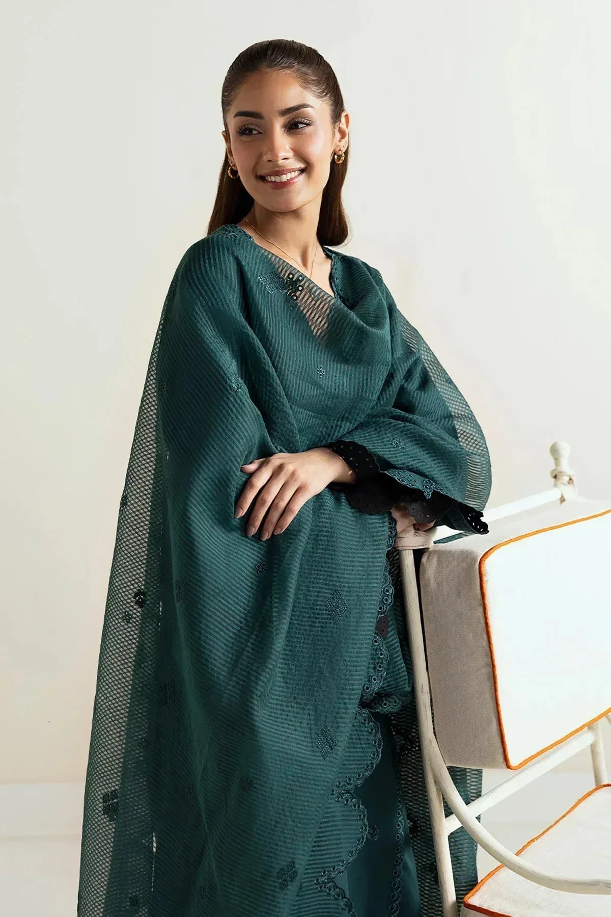 Afrozeh Basic Pret 25 Green Cotton – view 3 – Poshaq
