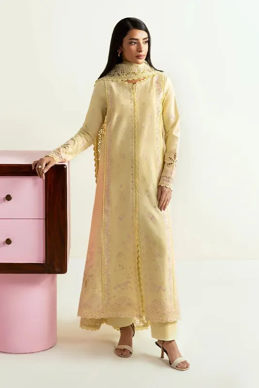 Afrozeh Basic Pret 25 Yellow Organza – view 1 – Poshaq