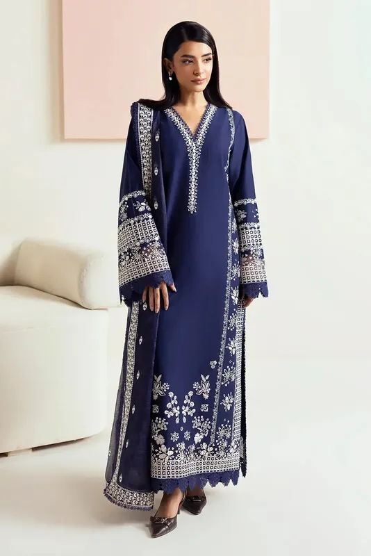 Afrozeh Basic Pret 25 Blue Cotton – view 1 – Poshaq