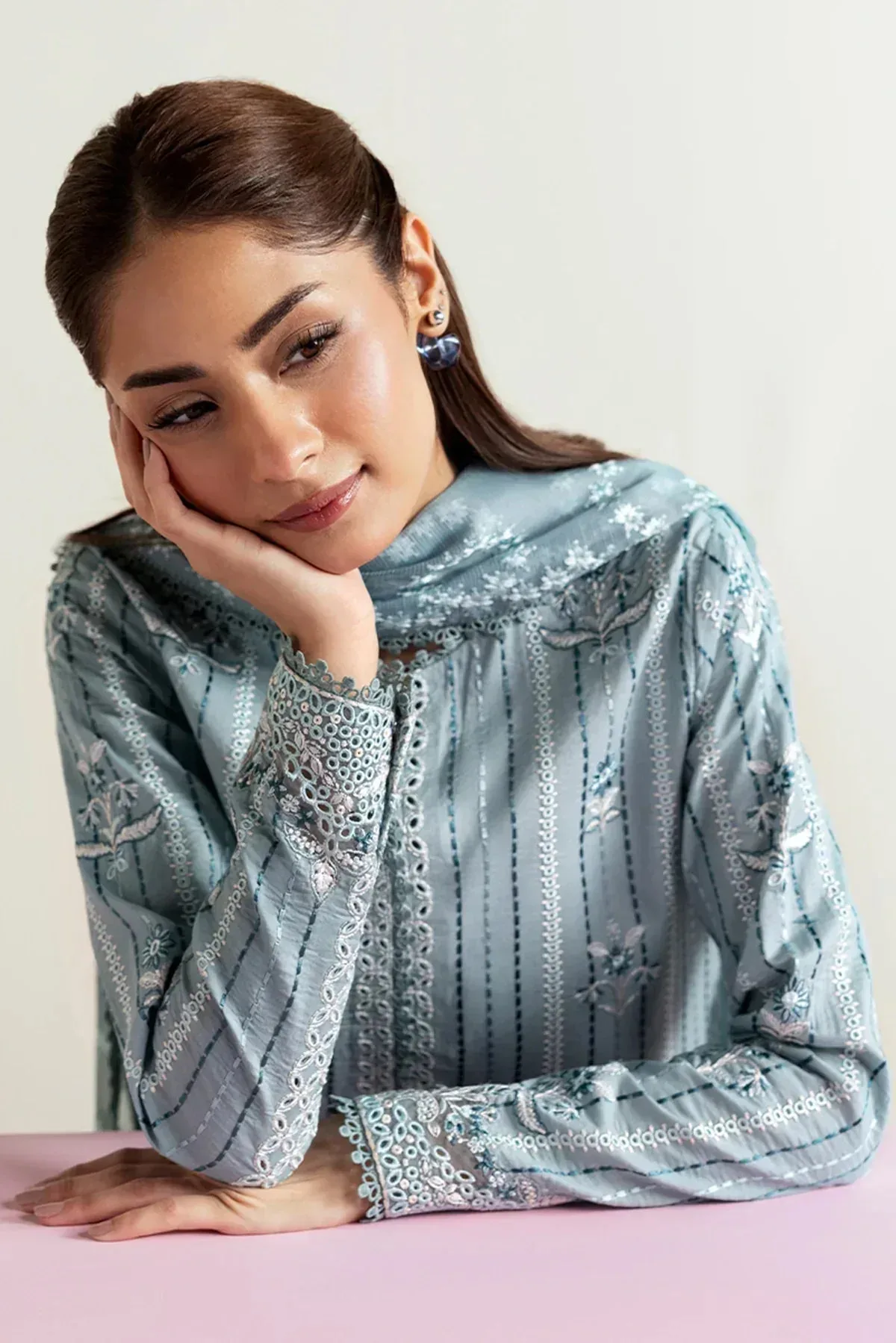 Afrozeh Basic Pret 25 Green Cotton – view 2 – Poshaq