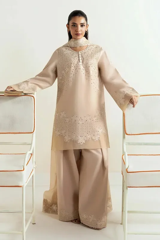 Afrozeh Basic Pret 25 Beige Cotton – view 1 – Poshaq