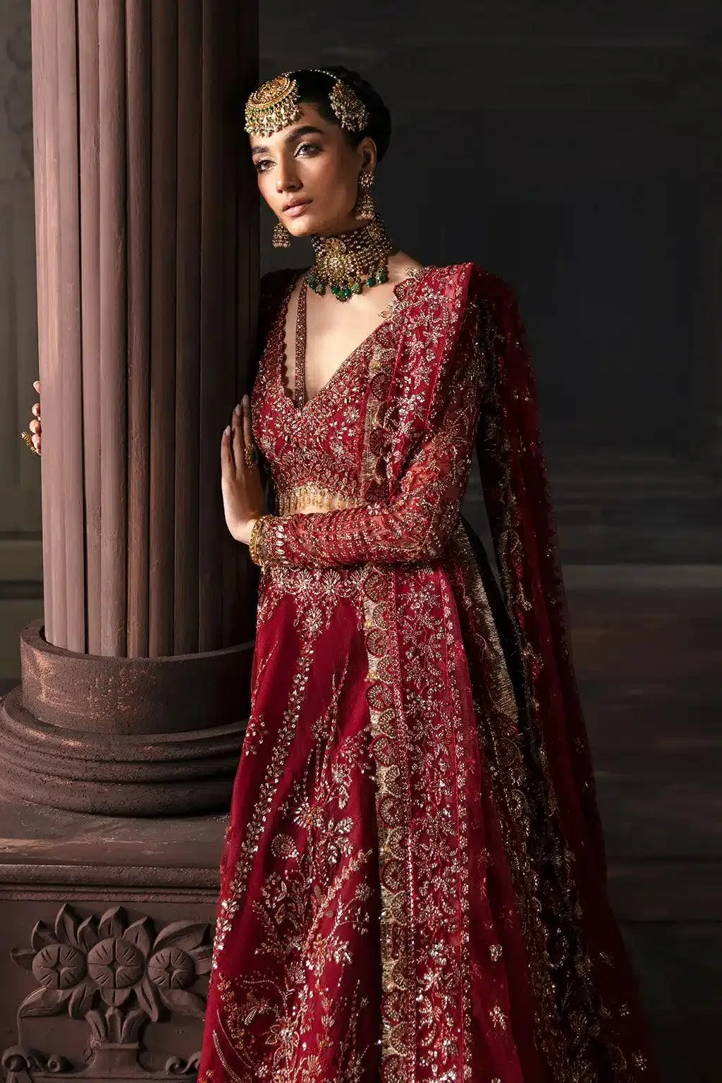 Afrozeh The Brides Edit 23 Maroon Net – view 3 – Poshaq