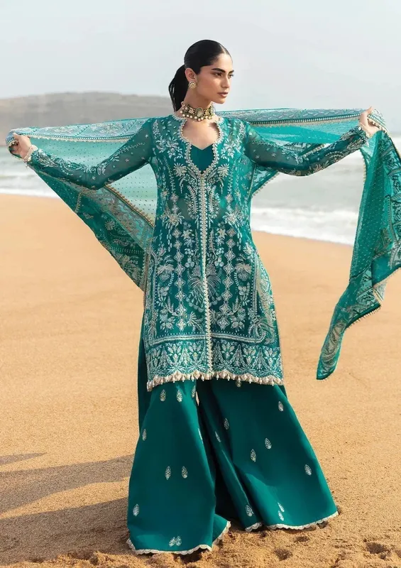 Afrozeh Dastangoi Wedding Formal'24 Green Raw Silk – view 1 – Poshaq