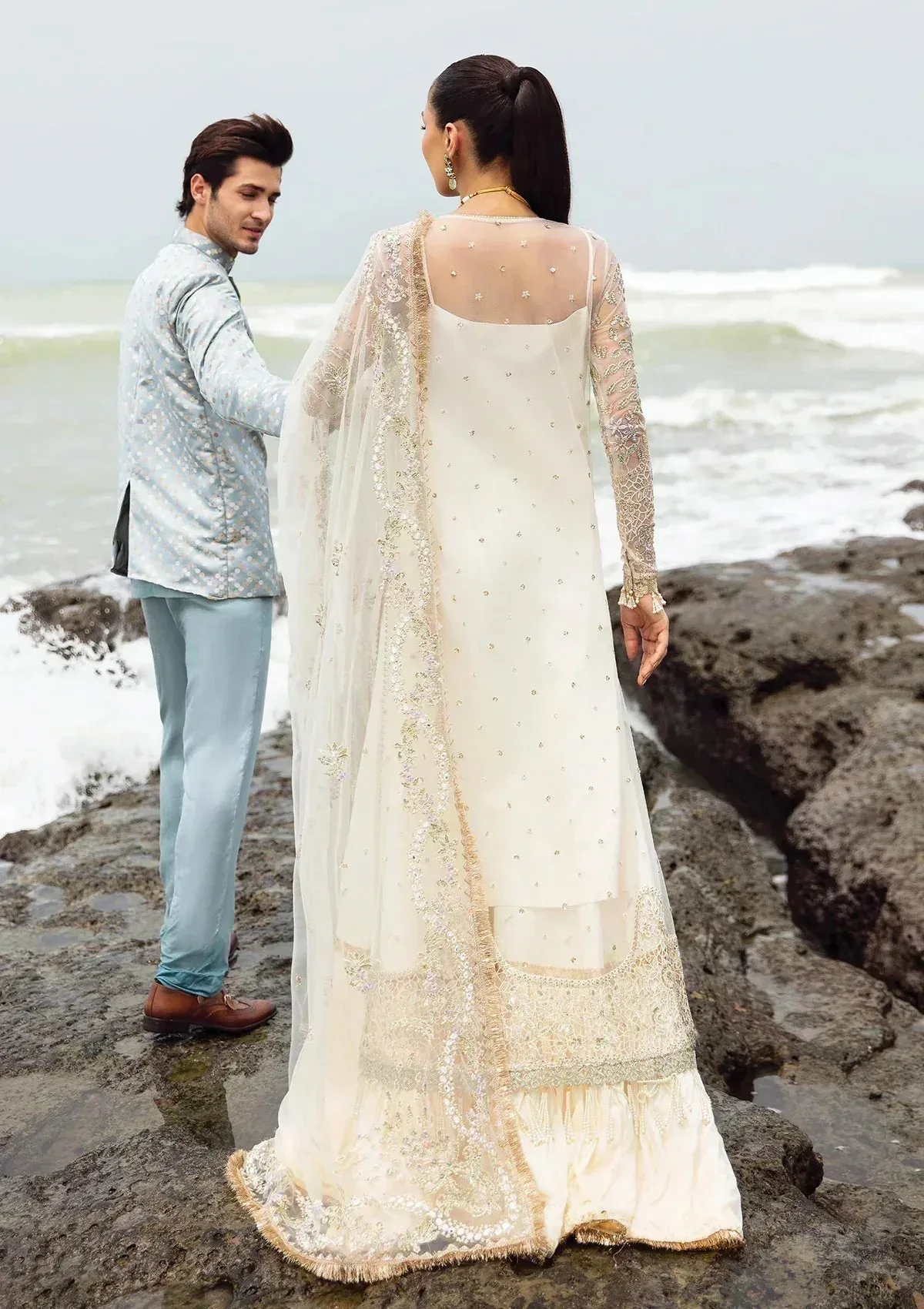 Afrozeh Dastangoi Wedding Formal'24 Off White Raw Silk – view 2 – Poshaq