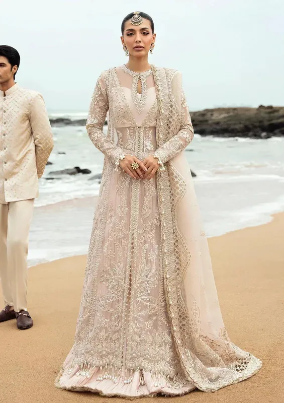 Afrozeh Dastangoi Wedding Formal'24 Tea Pink Raw Silk – view 1 – Poshaq