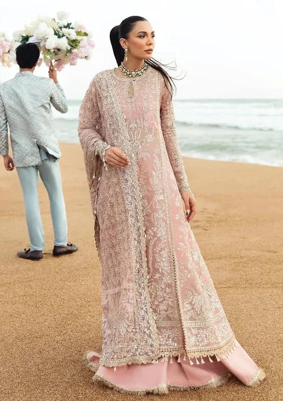 Afrozeh Dastangoi Wedding Formal'24 Tea Pink Raw Silk – view 1 – Poshaq