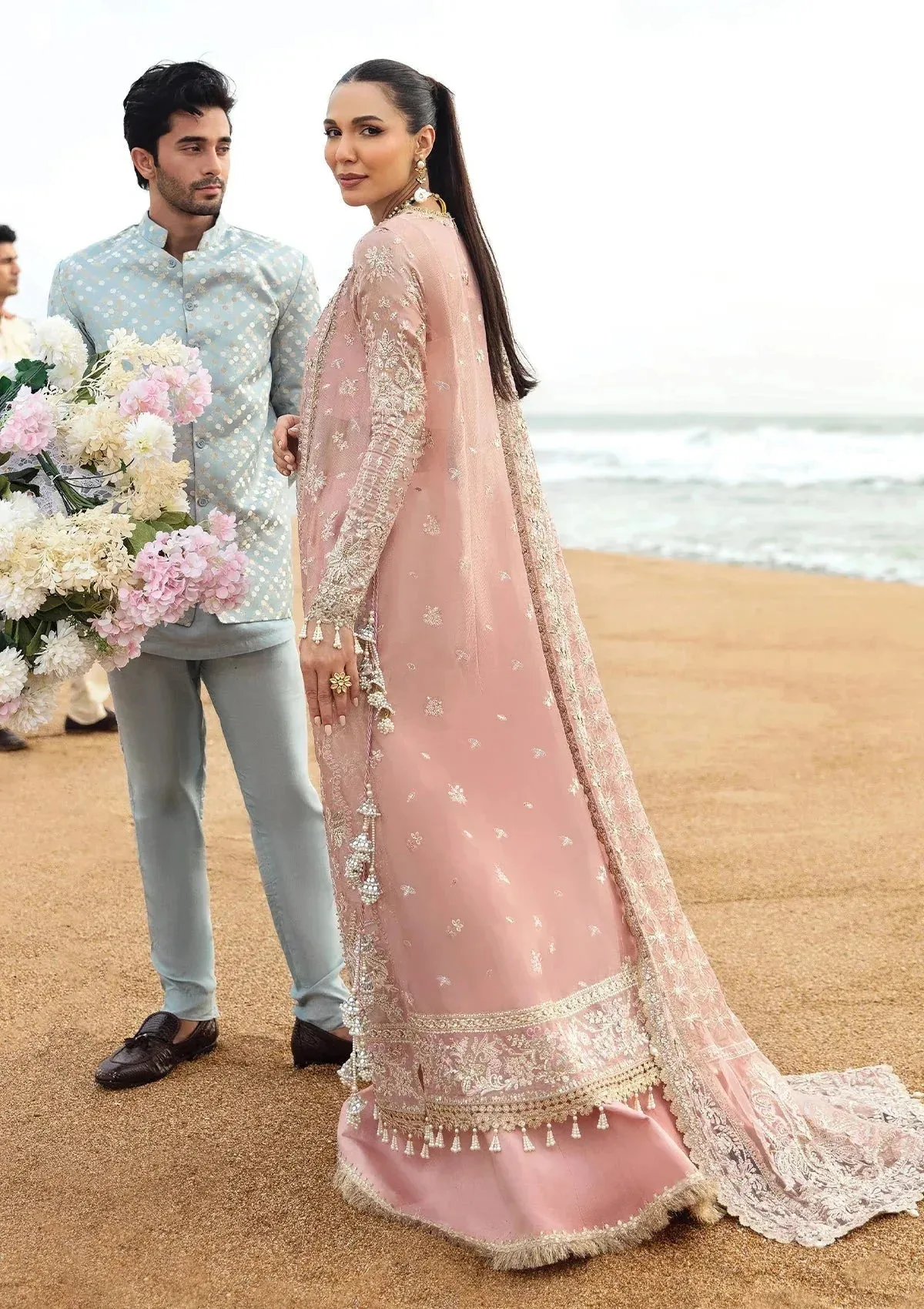 Afrozeh Dastangoi Wedding Formal'24 Tea Pink Raw Silk – view 2 – Poshaq