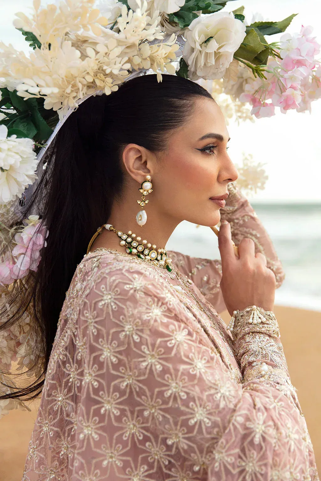 Afrozeh Dastangoi Wedding Formal'24 Tea Pink Raw Silk – view 6 – Poshaq