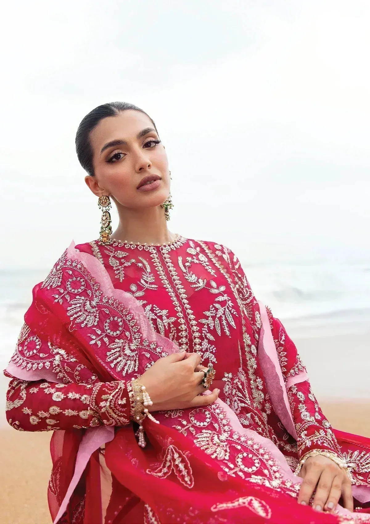 Afrozeh Dastangoi Wedding Formal'24 Red Raw Silk – view 3 – Poshaq