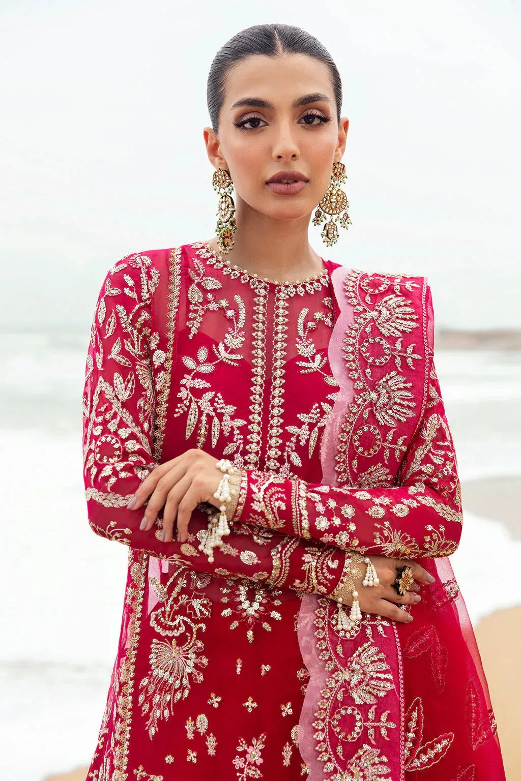 Afrozeh Dastangoi Wedding Formal'24 Red Raw Silk – view 4 – Poshaq