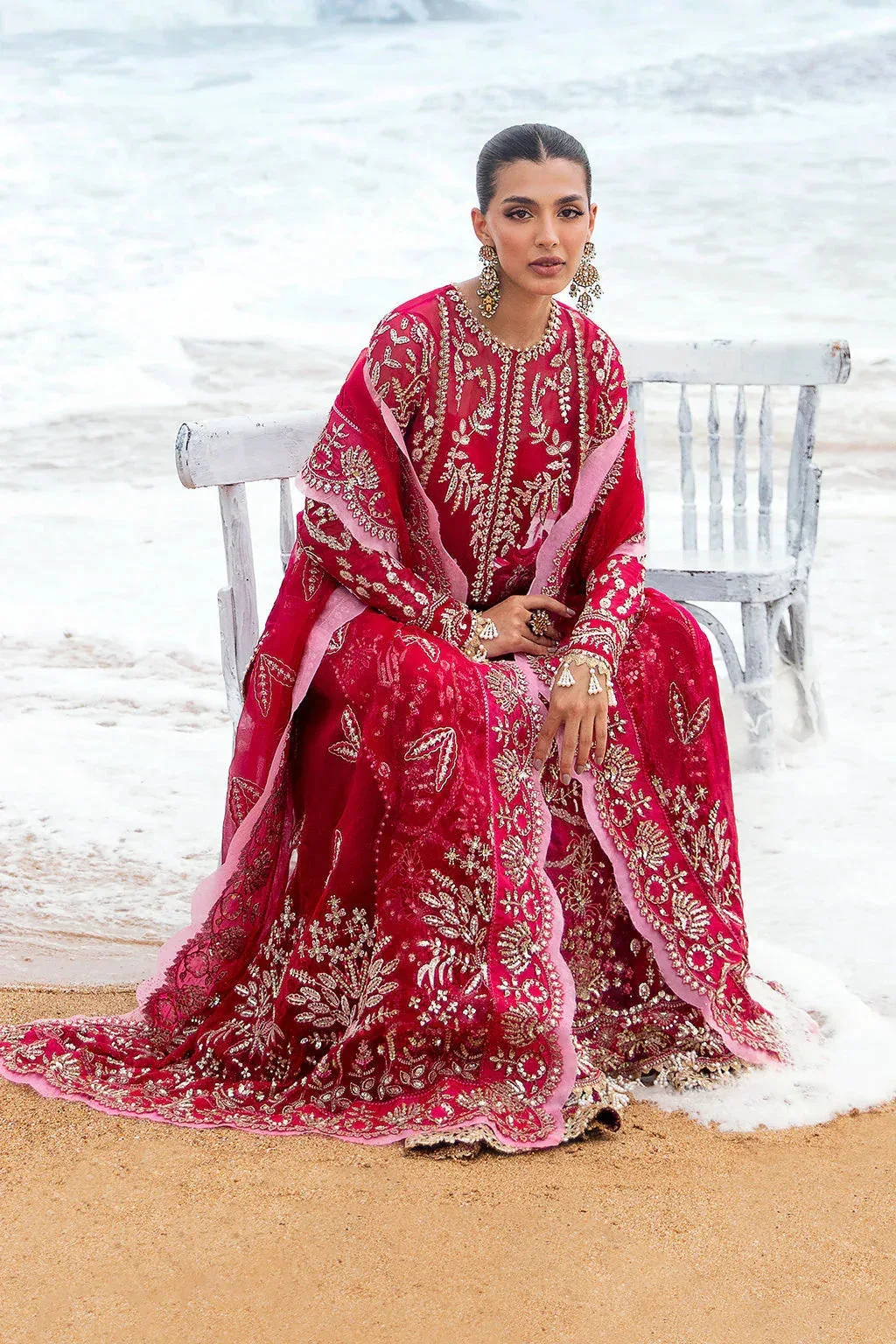 Afrozeh Dastangoi Wedding Formal'24 Red Raw Silk – view 5 – Poshaq