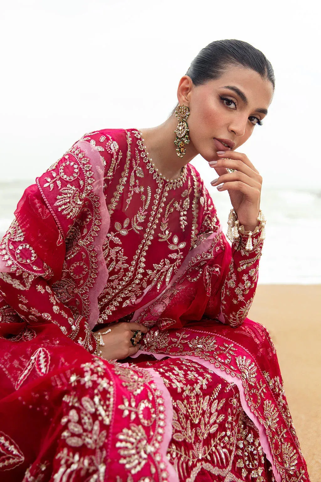 Afrozeh Dastangoi Wedding Formal'24 Red Raw Silk – view 6 – Poshaq