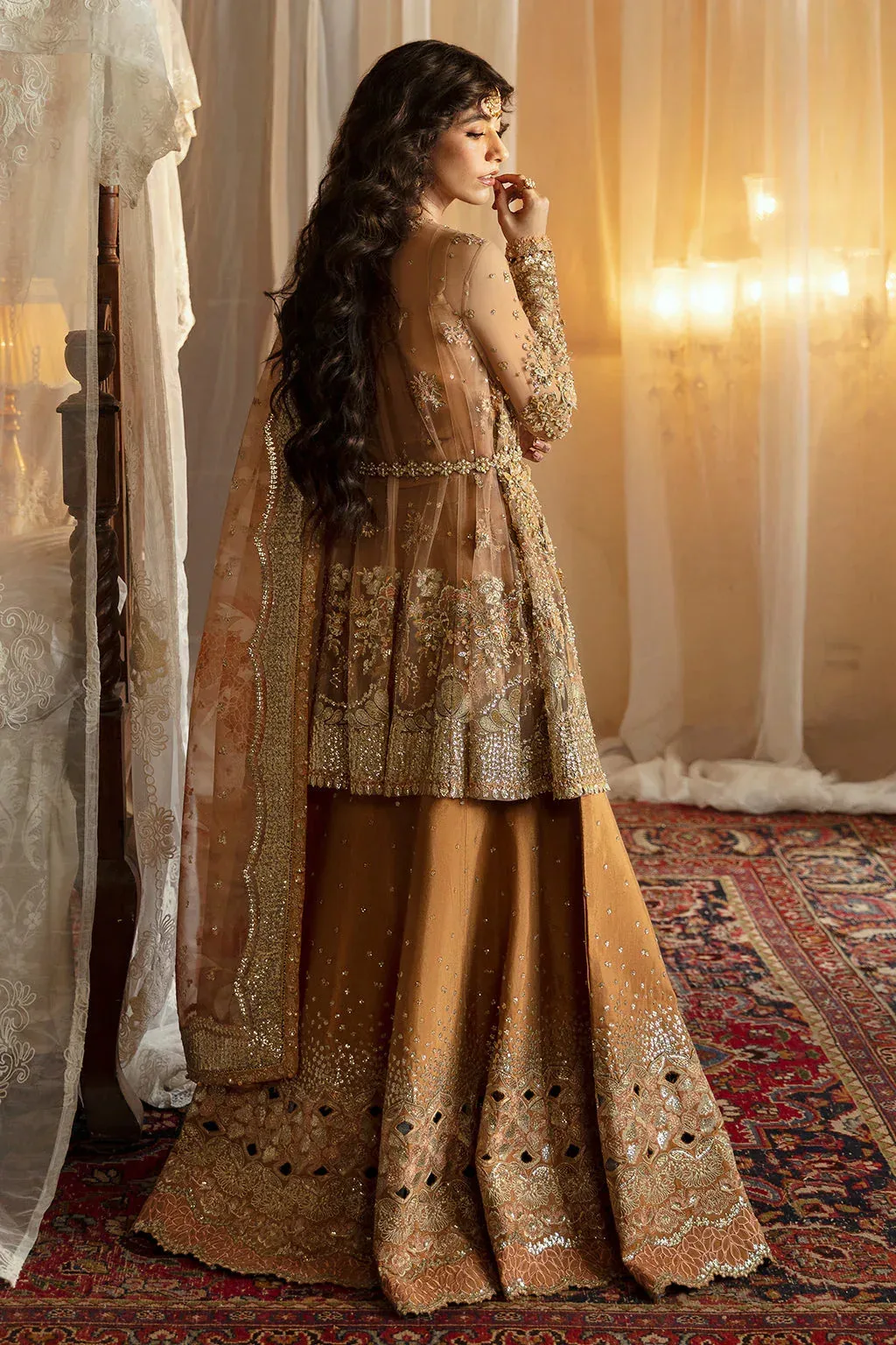 Afrozeh Hayat Wedding Formals 24 Golden Raw Silk – view 2 – Poshaq