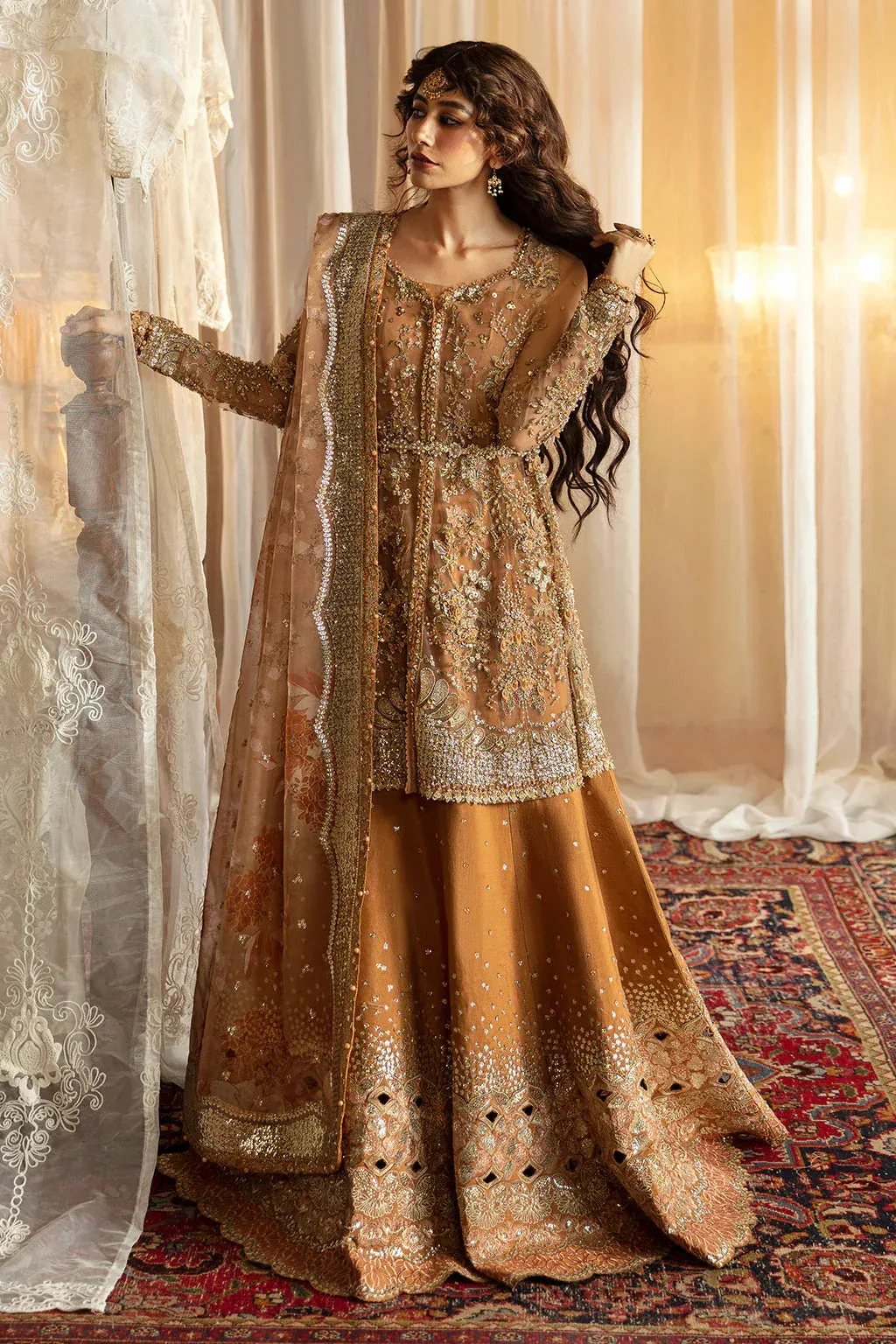 Afrozeh Hayat Wedding Formals 24 Golden Raw Silk – view 4 – Poshaq
