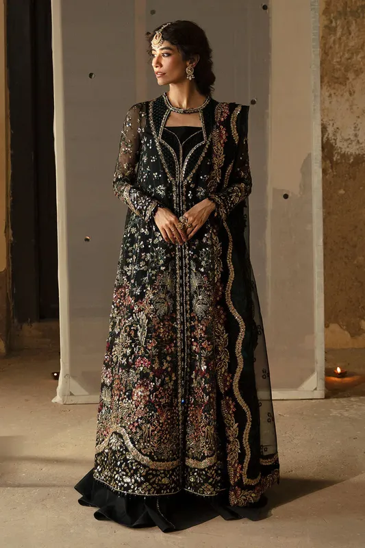 Afrozeh Hayat Wedding Formals 24 Black Raw Silk – view 1 – Poshaq