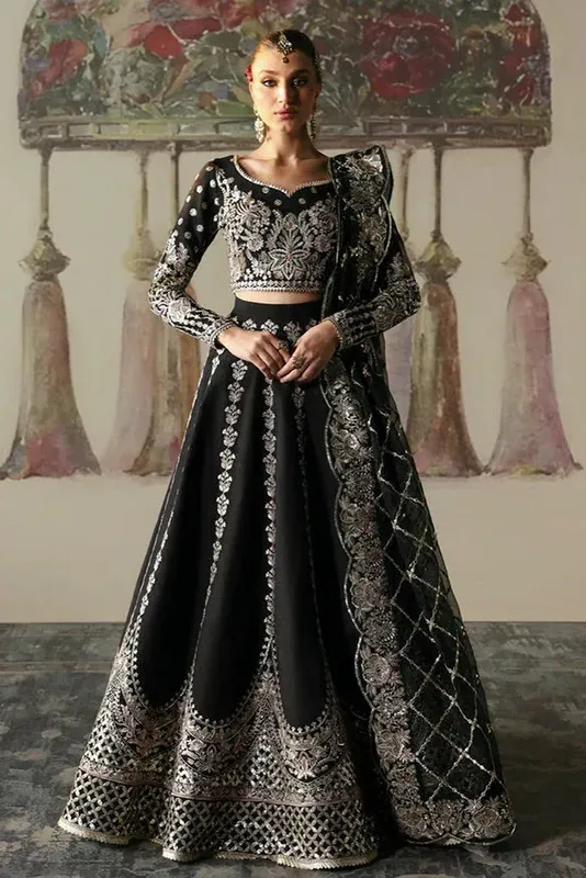 Afrozeh Divani Silk Edit 25 Black Raw Silk – view 1 – Poshaq