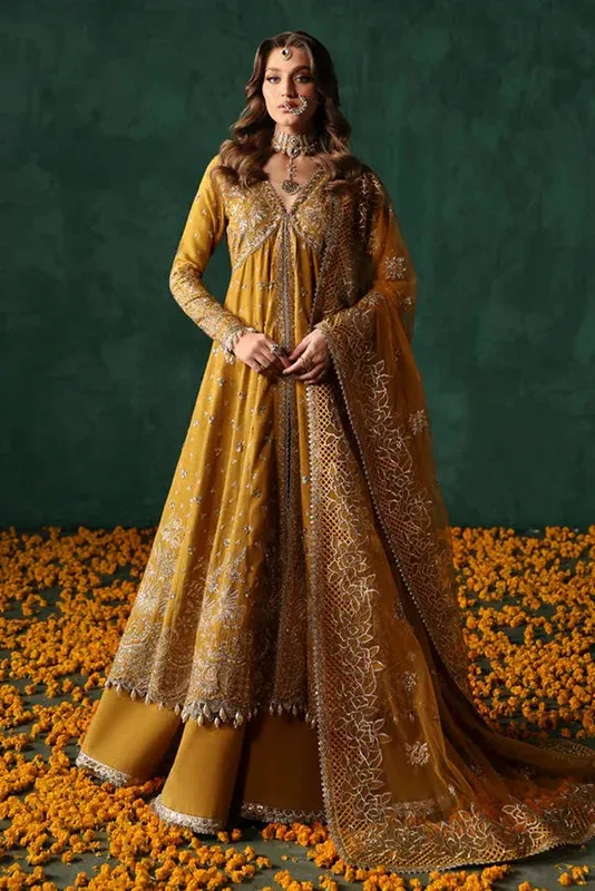 Afrozeh Divani Silk Edit 25 Gold Raw Silk – view 1 – Poshaq