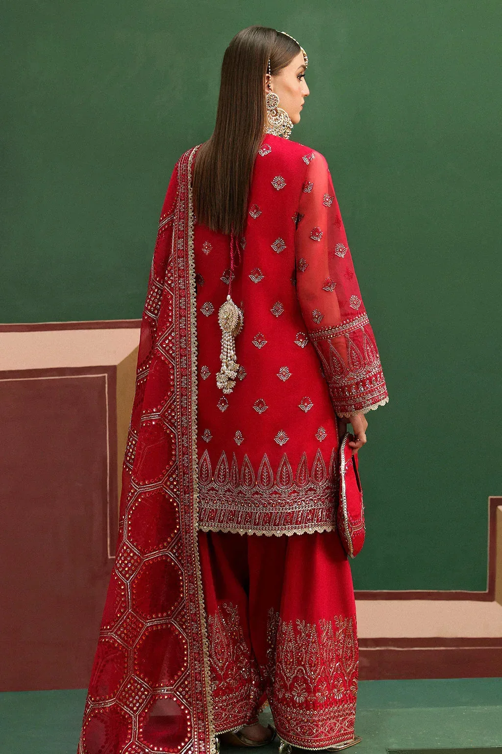 Afrozeh Shehnai Wedding Formals 24 Red Raw Silk – view 2 – Poshaq