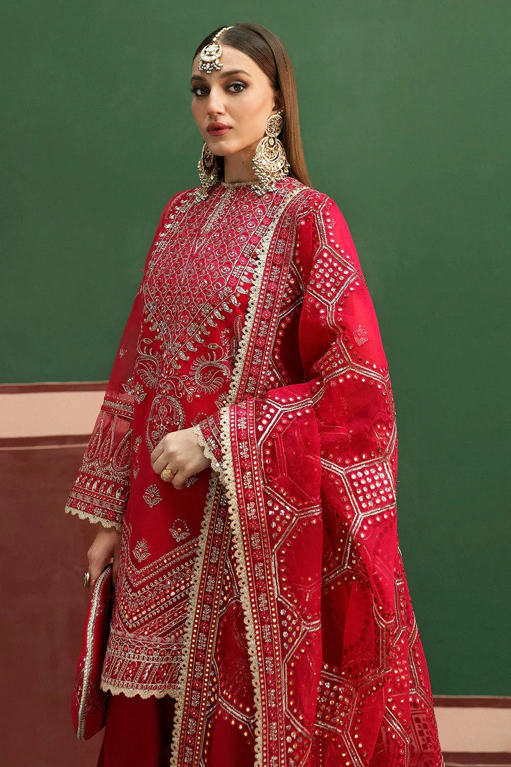 Afrozeh Shehnai Wedding Formals 24 Red Raw Silk – view 3 – Poshaq