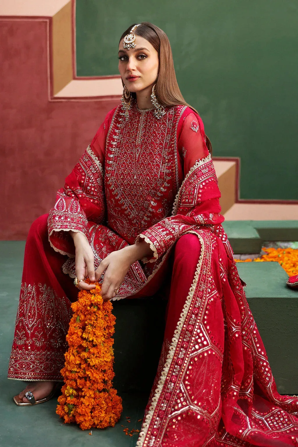 Afrozeh Shehnai Wedding Formals 24 Red Raw Silk – view 4 – Poshaq