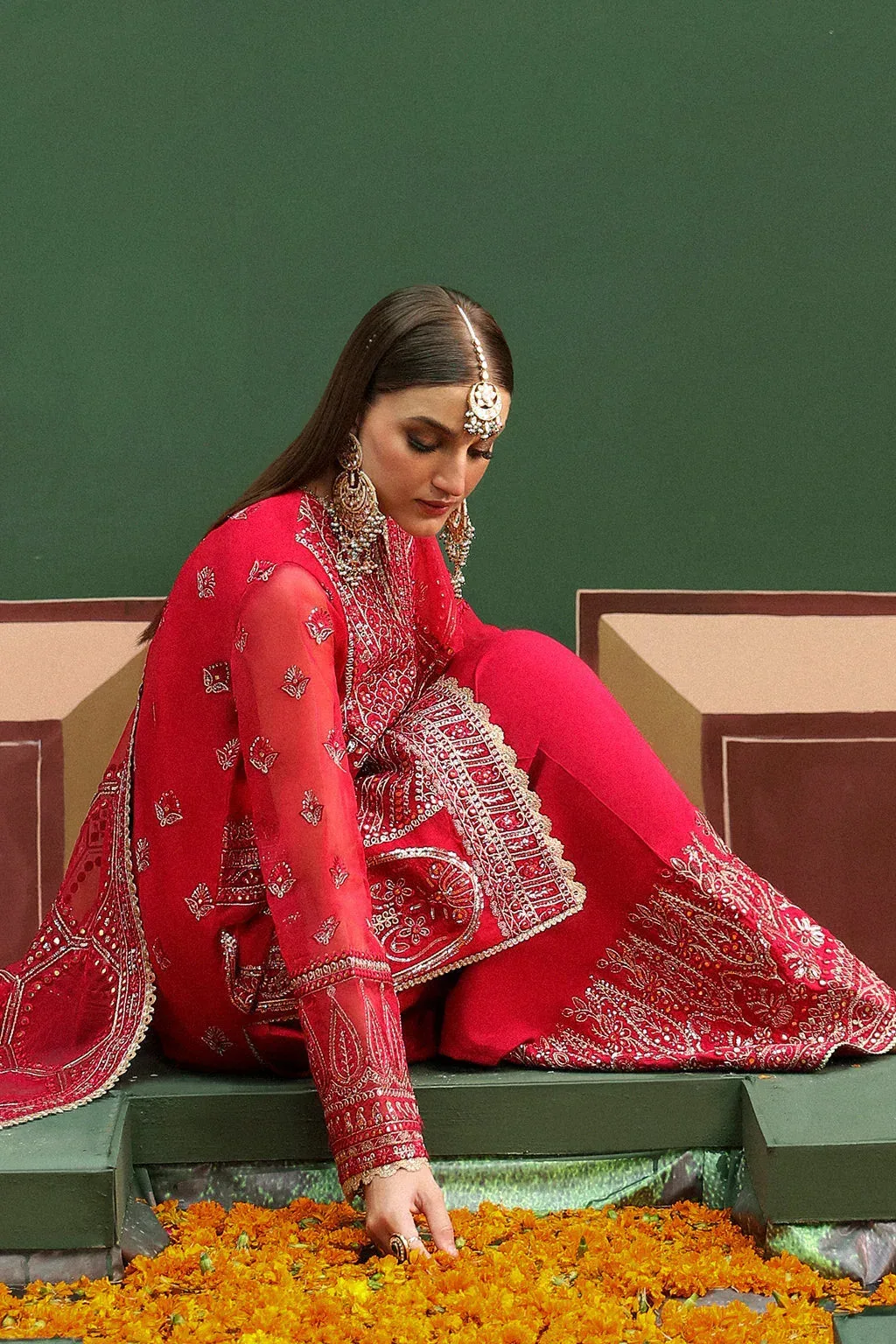 Afrozeh Shehnai Wedding Formals 24 Red Raw Silk – view 5 – Poshaq