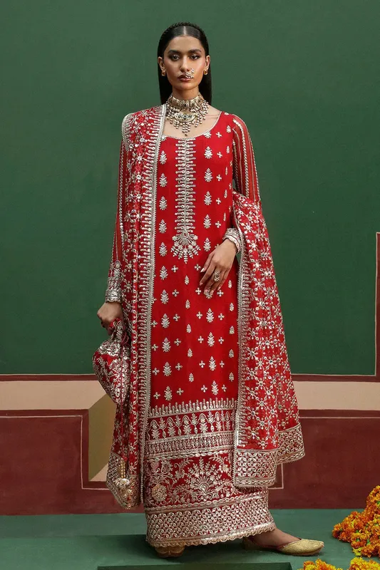Afrozeh Shehnai Wedding Formals 24 Red Raw Silk – view 1 – Poshaq