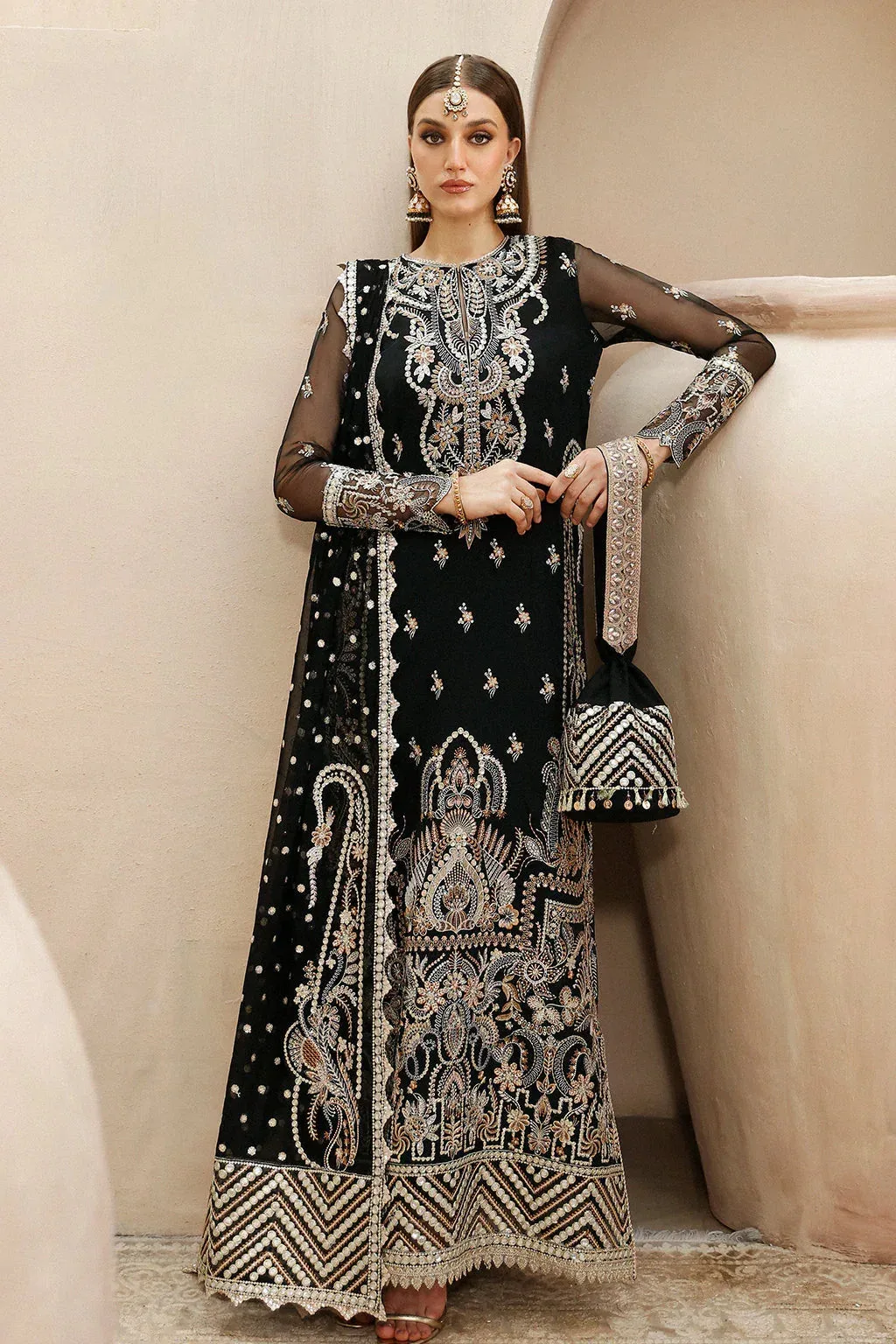 Afrozeh Shehnai Wedding Formals 24 Black Raw Silk – view 1 – Poshaq