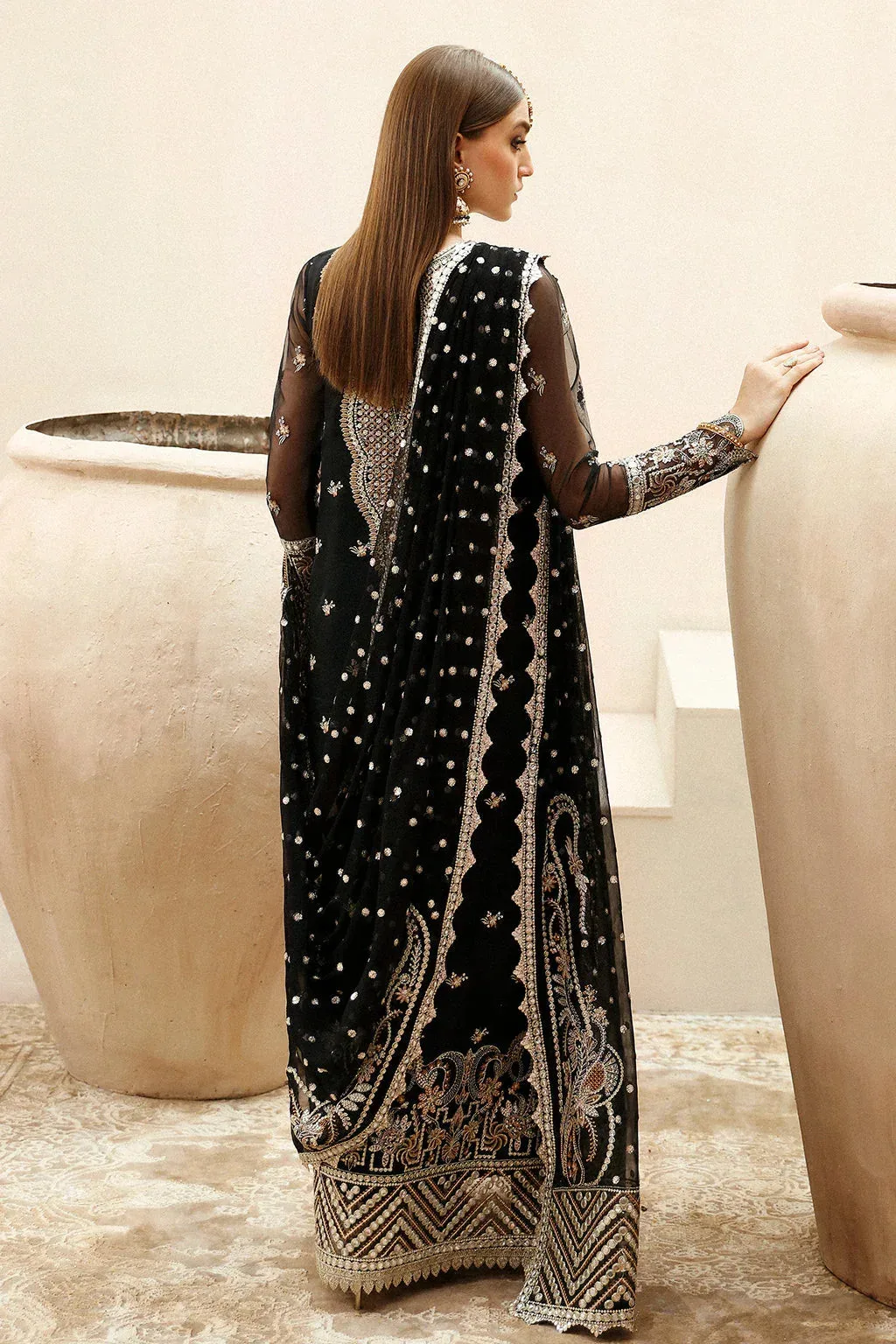 Afrozeh Shehnai Wedding Formals 24 Black Raw Silk – view 2 – Poshaq