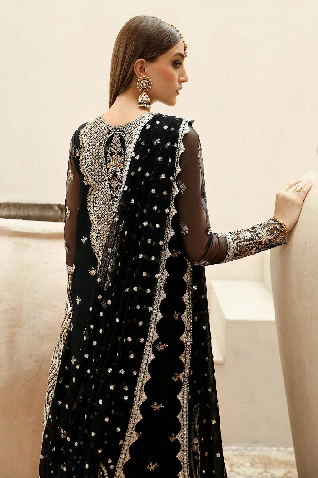 Afrozeh Shehnai Wedding Formals 24 Black Raw Silk – view 3 – Poshaq