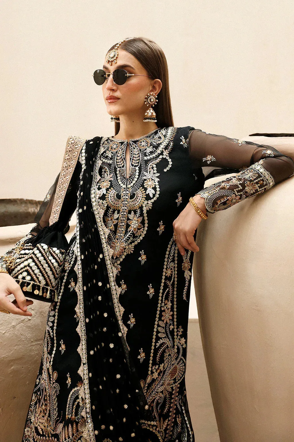 Afrozeh Shehnai Wedding Formals 24 Black Raw Silk – view 4 – Poshaq