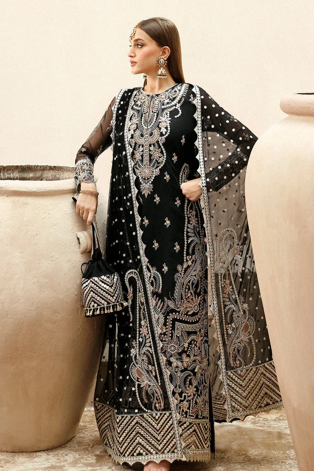 Afrozeh Shehnai Wedding Formals 24 Black Raw Silk – view 5 – Poshaq
